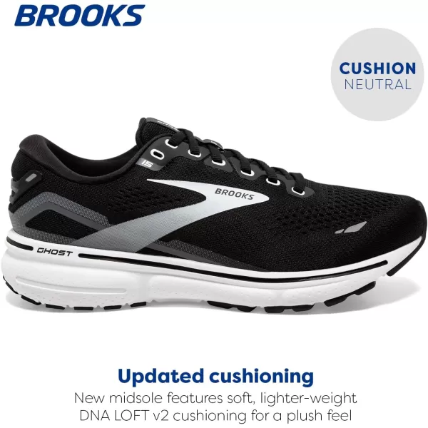 Brooks Mens Ghost 15 Neutral Running ShoeBlackBlackened PearlWhite