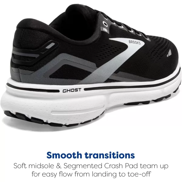 Brooks Mens Ghost 15 Neutral Running ShoeBlackBlackened PearlWhite