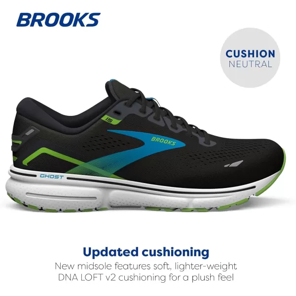 Brooks Mens Ghost 15 Neutral Running ShoeBlackHawaiian OceanGreen