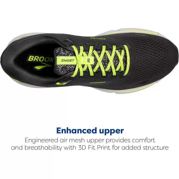 Brooks Mens Ghost 15 Neutral Running ShoeEbonyWhiteNightlife