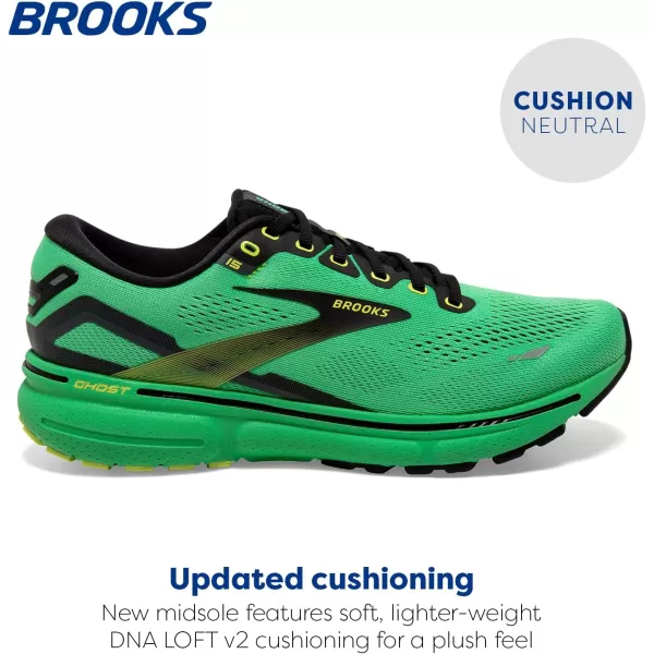 Brooks Mens Ghost 15 Neutral Running ShoeGreenBlackSharp Green