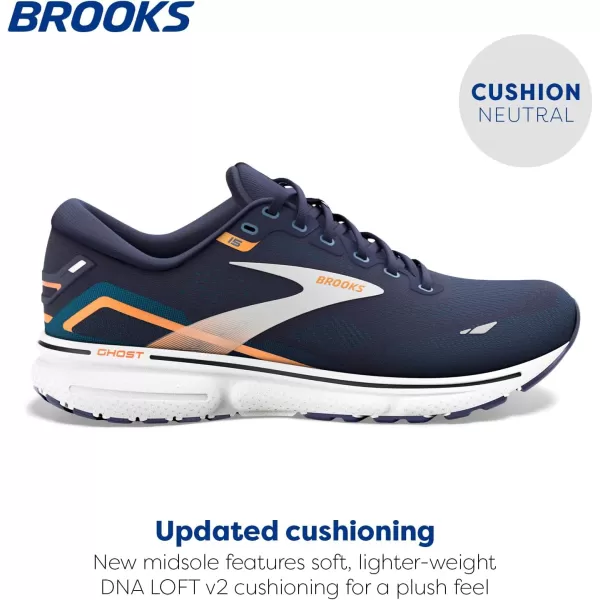Brooks Mens Ghost 15 Neutral Running ShoePeacoatBlueOrange Pop
