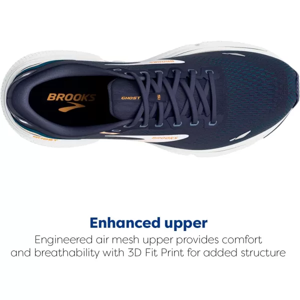 Brooks Mens Ghost 15 Neutral Running ShoePeacoatBlueOrange Pop