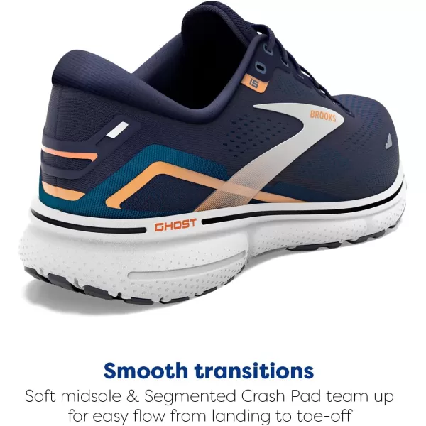 Brooks Mens Ghost 15 Neutral Running ShoePeacoatBlueOrange Pop