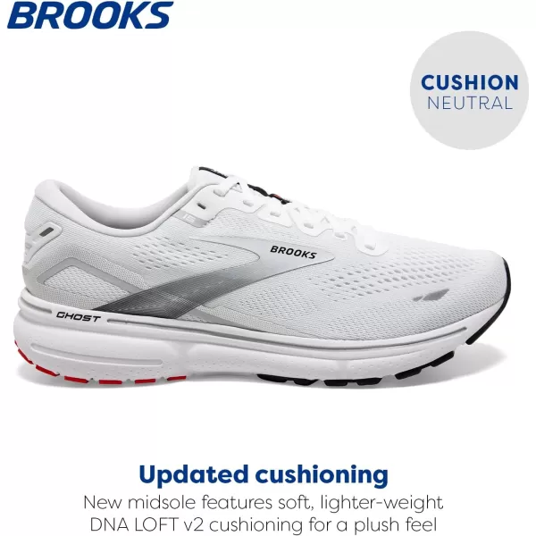 Brooks Mens Ghost 15 Neutral Running ShoeWhiteBlackFlame