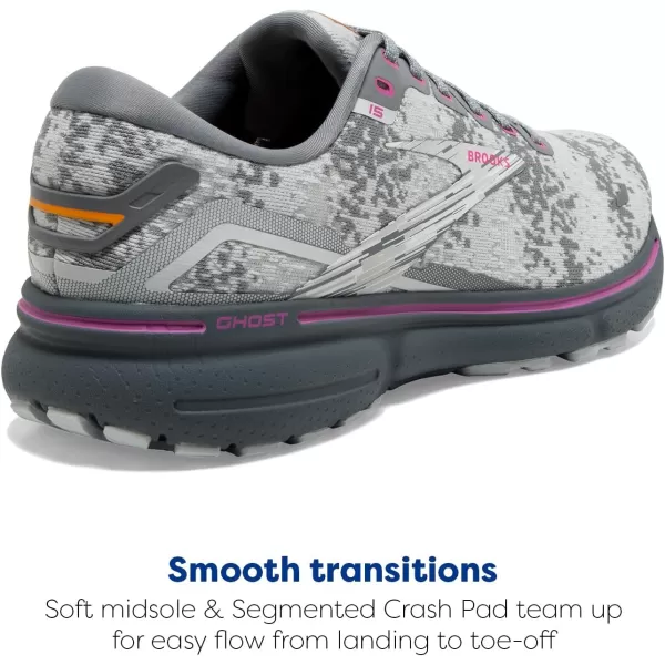 Brooks Mens Ghost 15 Neutral Running ShoeWhiteOysterOriole