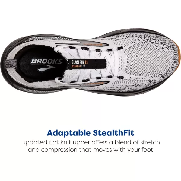 Brooks Mens Glycerin Stealthfit GTS 21 Supportive Running ShoeWhiteGreyBlack
