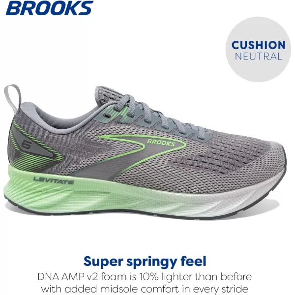 Brooks Mens Levitate 6 Neutral Running ShoePrimer GreyNeon Green
