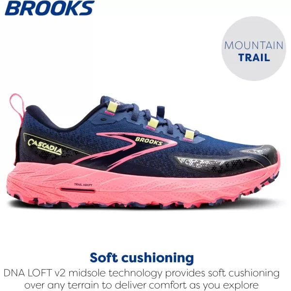 Brooks Womens Cascadia 18 Mountain Trail Running ShoeGrey BluePinkSunny Lime