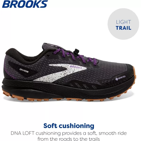 Brooks Womens Divide 4 GTX Waterproof Trail Running ShoeBlackBlackened PearlPurple