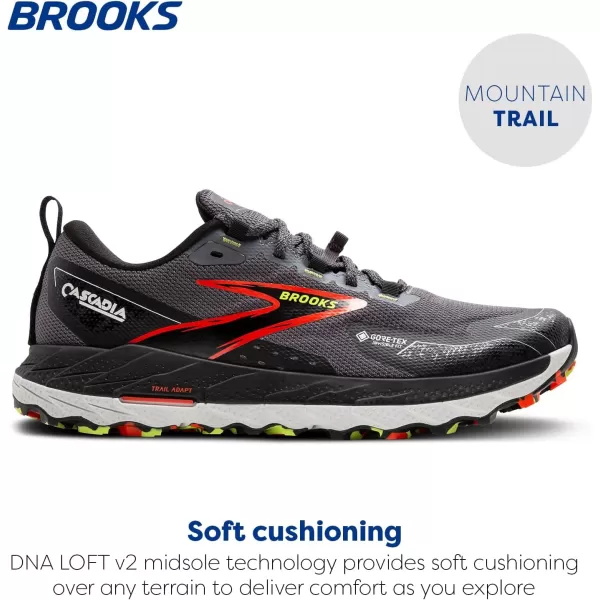 Brooks Mens Cascadia 18 GTX Waterproof Mountain Trail Running ShoeBlackened PearlBlackTomato