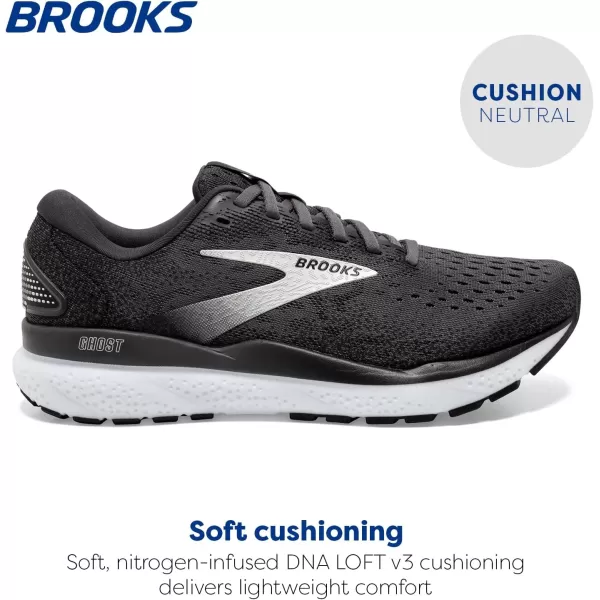 Brooks Mens Ghost 16 Neutral Running ShoeBlackGreyWhite