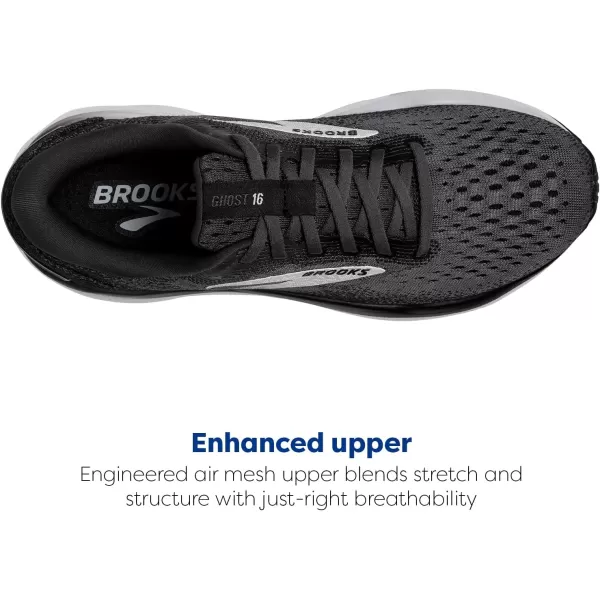 Brooks Mens Ghost 16 Neutral Running ShoeBlackGreyWhite