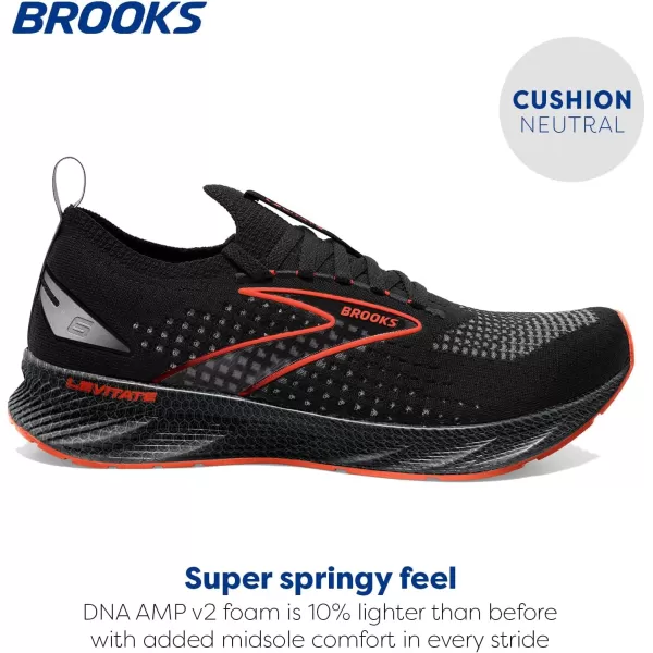Brooks Mens Levitate Stealthfit 6 Neutral Running ShoeBlackSpicy Orange