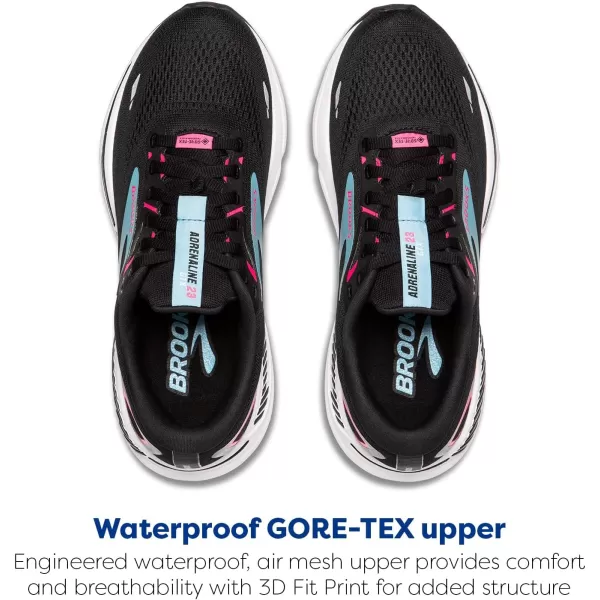 Brooks Womens Adrenaline GTS 23 GTX Waterproof Supportive Running ShoeBlackKnockout PinkAqua