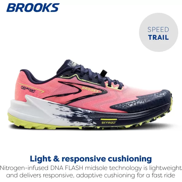 Brooks Womens Catamount 3 Trail Running ShoePinkPeacoatSunny Lime