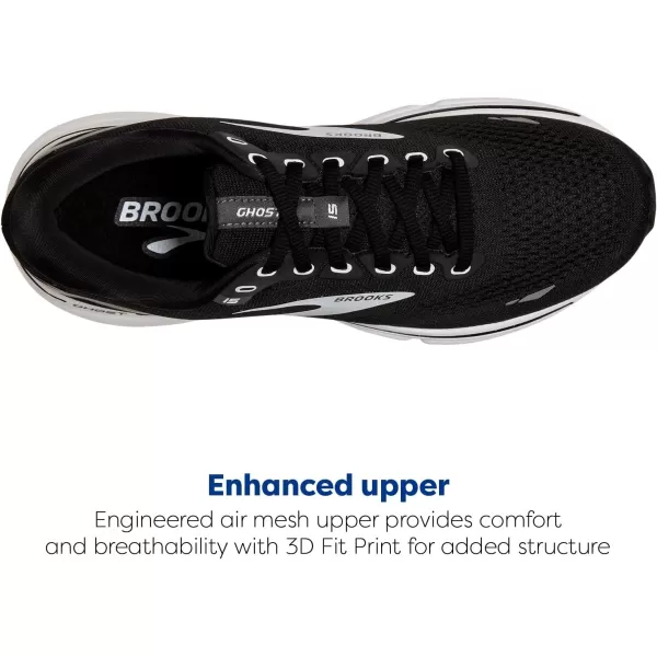 Brooks Womens Ghost 15 Neutral Running ShoeBlackBlackened PearlWhite