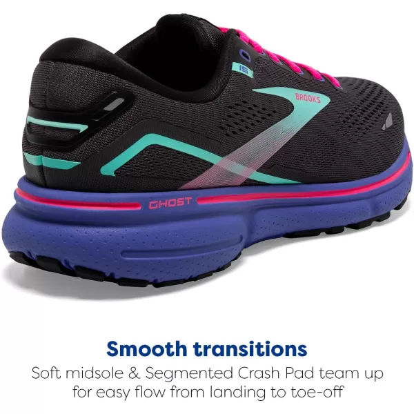 Brooks Womens Ghost 15 Neutral Running ShoeBlackBlueAruba