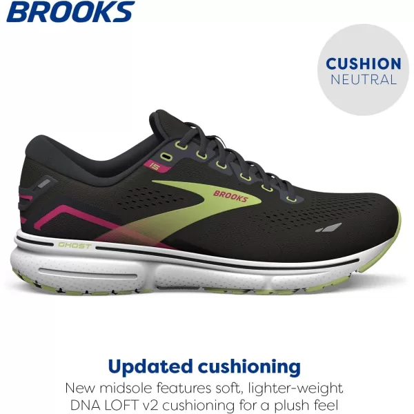 Brooks Womens Ghost 15 Neutral Running ShoeBlackEbonySharp Green
