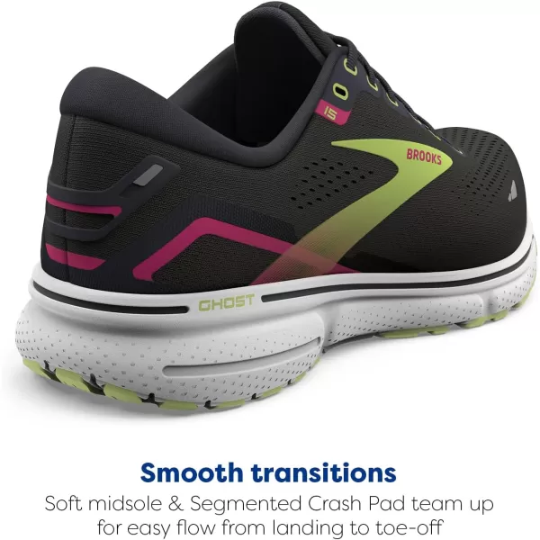 Brooks Womens Ghost 15 Neutral Running ShoeBlackEbonySharp Green