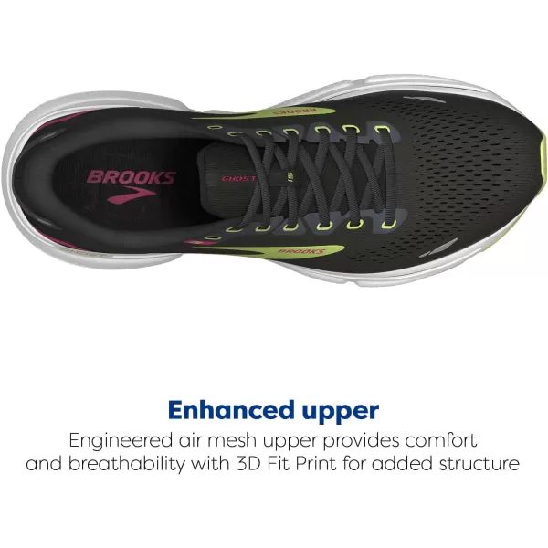Brooks Womens Ghost 15 Neutral Running ShoeBlackEbonySharp Green