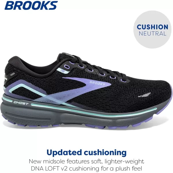 Brooks Womens Ghost 15 Neutral Running ShoeBlackJacarandaSalt