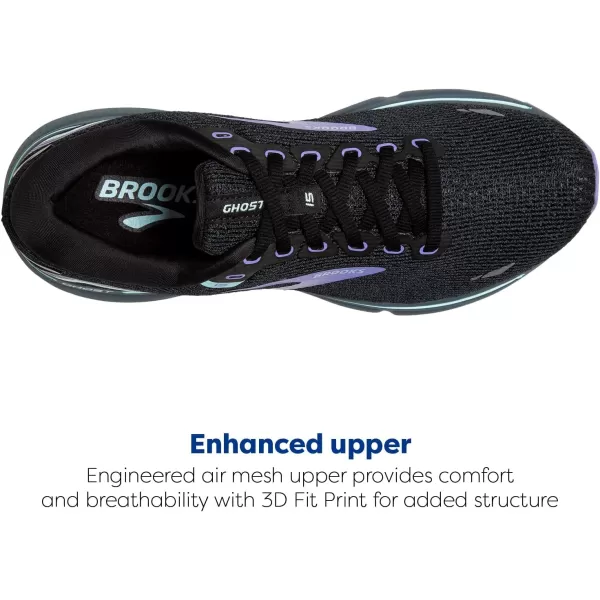 Brooks Womens Ghost 15 Neutral Running ShoeBlackJacarandaSalt
