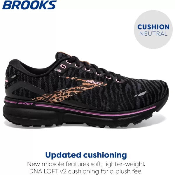Brooks Womens Ghost 15 Neutral Running ShoeBlackSpring CrocusSunburn