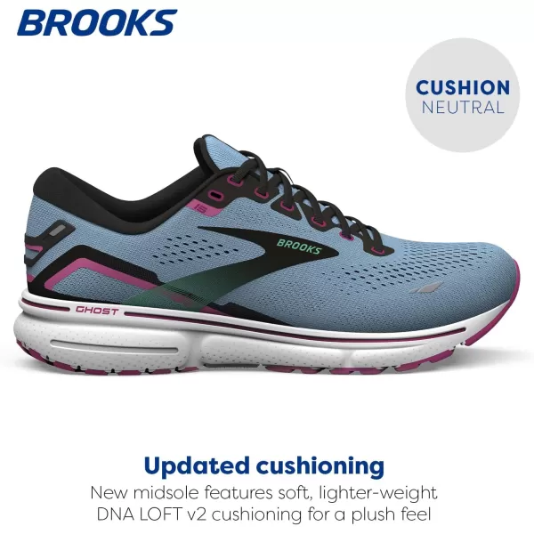 Brooks Womens Ghost 15 Neutral Running ShoeBlue BellBlackPink