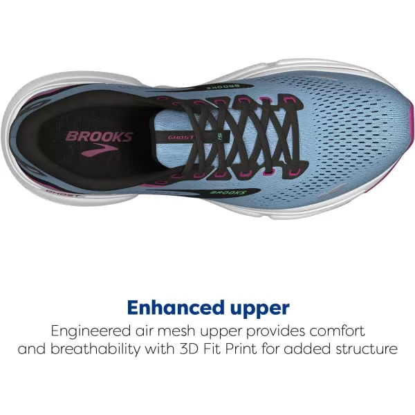 Brooks Womens Ghost 15 Neutral Running ShoeBlue BellBlackPink