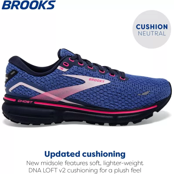 Brooks Womens Ghost 15 Neutral Running ShoeBluePeacoatPink