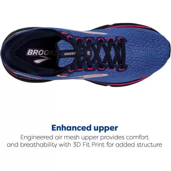 Brooks Womens Ghost 15 Neutral Running ShoeBluePeacoatPink