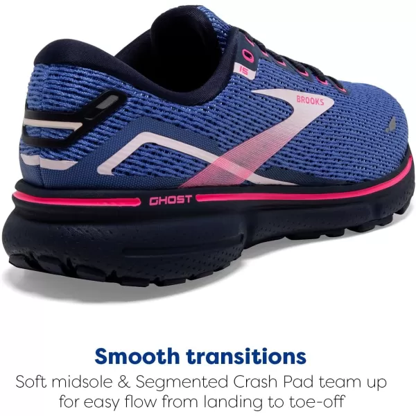 Brooks Womens Ghost 15 Neutral Running ShoeBluePeacoatPink