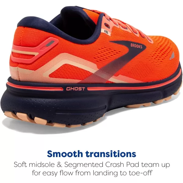 Brooks Womens Ghost 15 Neutral Running ShoeCoralNavyPeach