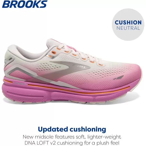 Brooks Womens Ghost 15 Neutral Running ShoeGreyCoconutFuchsia