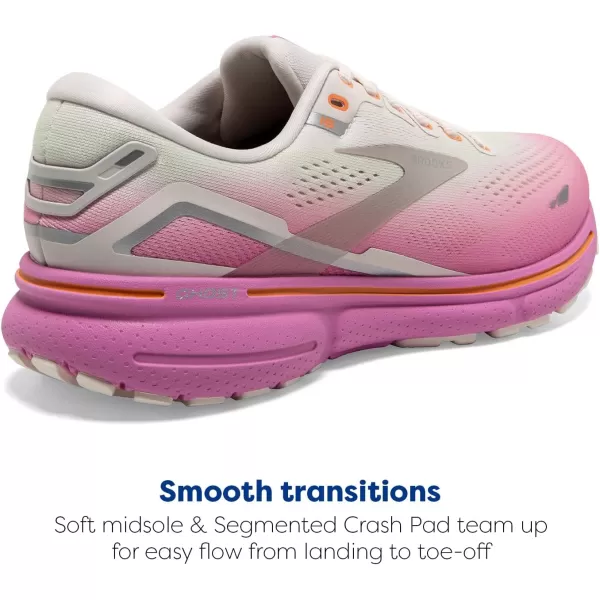 Brooks Womens Ghost 15 Neutral Running ShoeGreyCoconutFuchsia