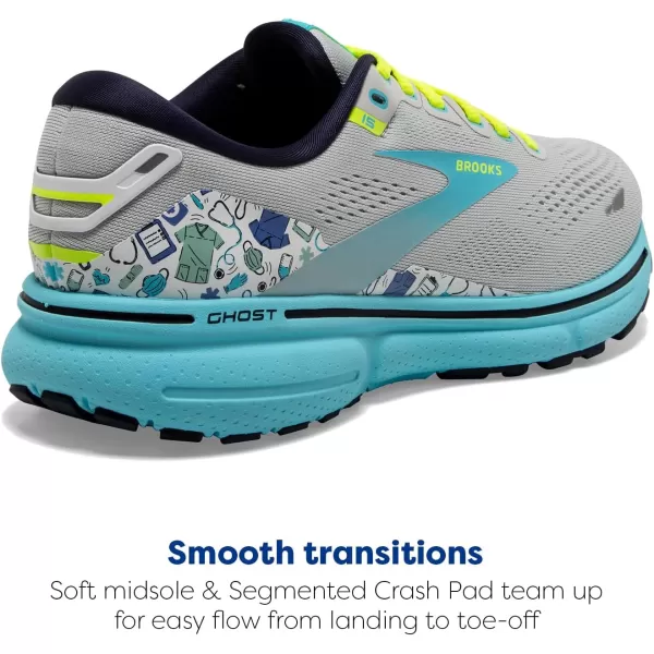Brooks Womens Ghost 15 Neutral Running ShoeOysterBluefishWhite
