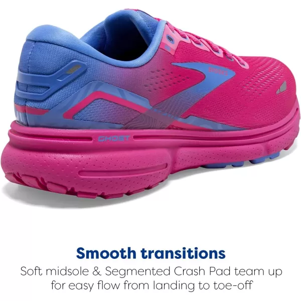 Brooks Womens Ghost 15 Neutral Running ShoePink GloBlueFuchsia