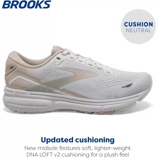 Brooks Womens Ghost 15 Neutral Running ShoeWhiteCrystal GreyGlass