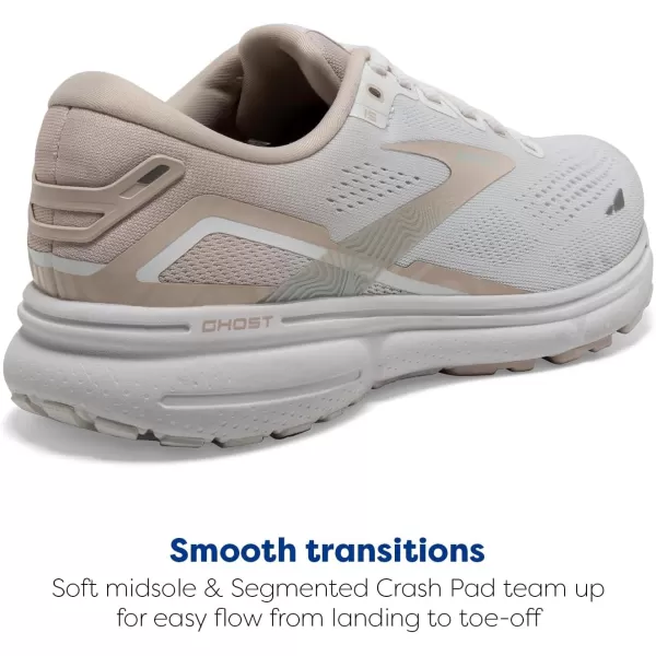 Brooks Womens Ghost 15 Neutral Running ShoeWhiteCrystal GreyGlass