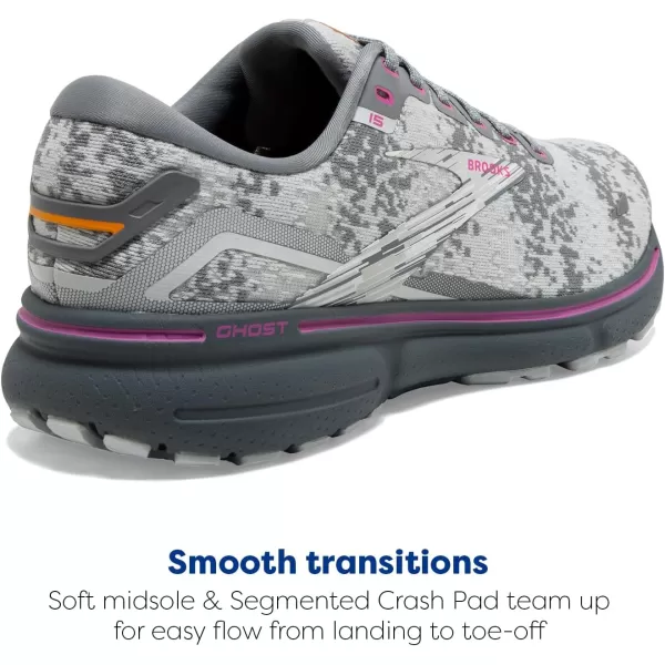 Brooks Womens Ghost 15 Neutral Running ShoeWhiteOysterOriole