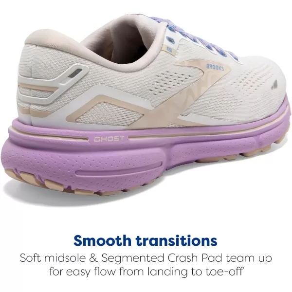 Brooks Womens Ghost 15 Neutral Running ShoeWhiteParchmentLavendula