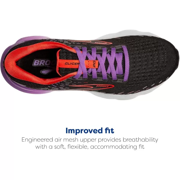 Brooks Womens Glycerin 20 Neutral Running ShoeBlackBellflowerFiesta