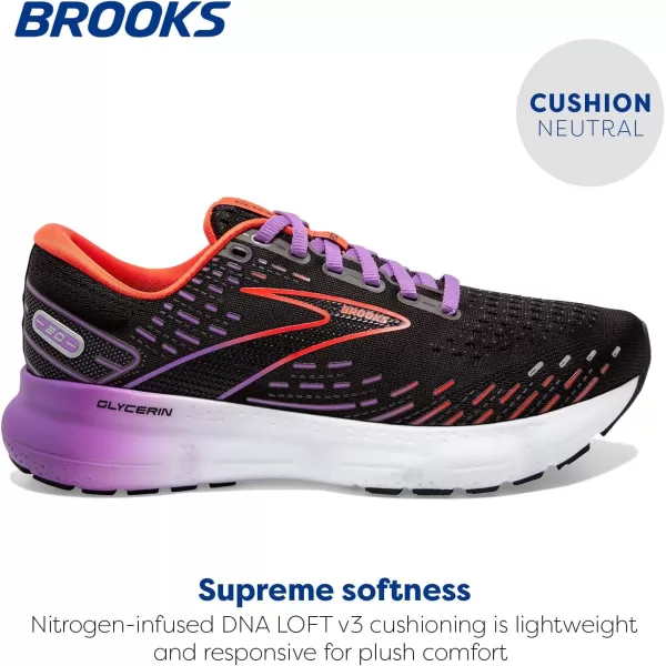 Brooks Womens Glycerin 20 Neutral Running ShoeBlackBellflowerFiesta