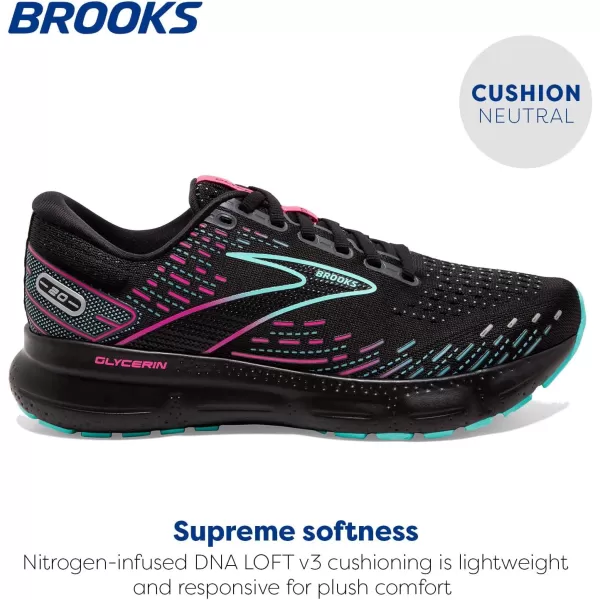 Brooks Womens Glycerin 20 Neutral Running ShoeBlackBlue LightPink