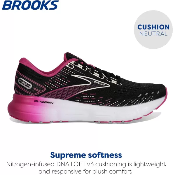 Brooks Womens Glycerin 20 Neutral Running ShoeBlackFuchsiaLinen