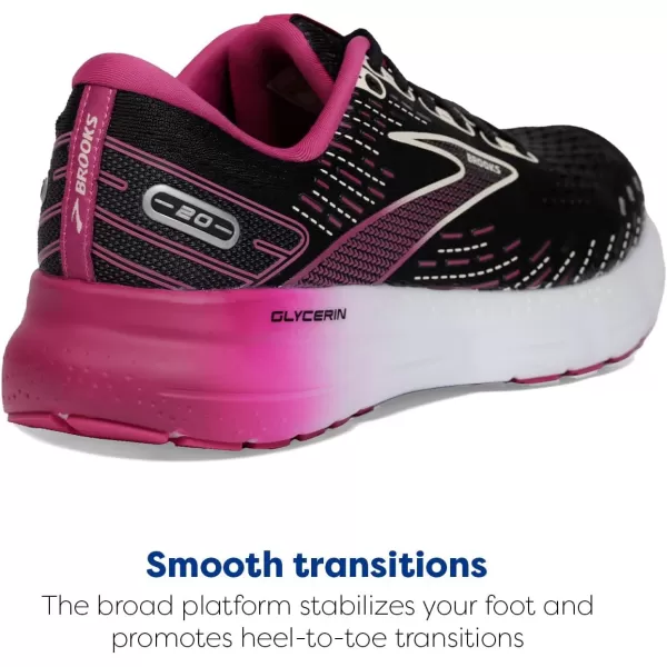 Brooks Womens Glycerin 20 Neutral Running ShoeBlackFuchsiaLinen