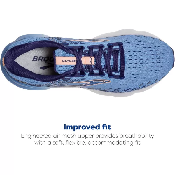 Brooks Womens Glycerin 20 Neutral Running ShoeBlissful BluePeachWhite