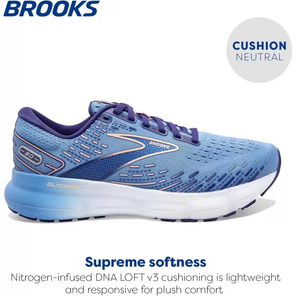 Brooks Womens Glycerin 20 Neutral Running ShoeBlissful BluePeachWhite