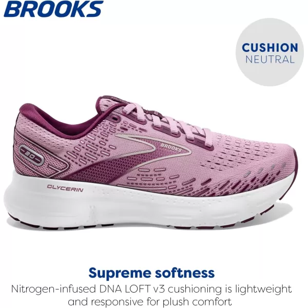Brooks Womens Glycerin 20 Neutral Running ShoeMauveGrape WineGrey